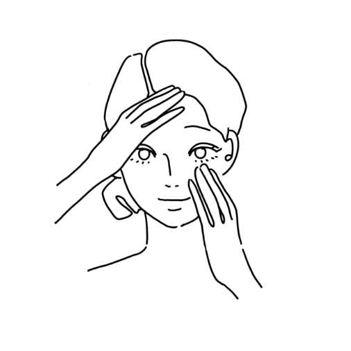 潤いがなじんだ後①をもう1回くり返し、顔全体にのばします。